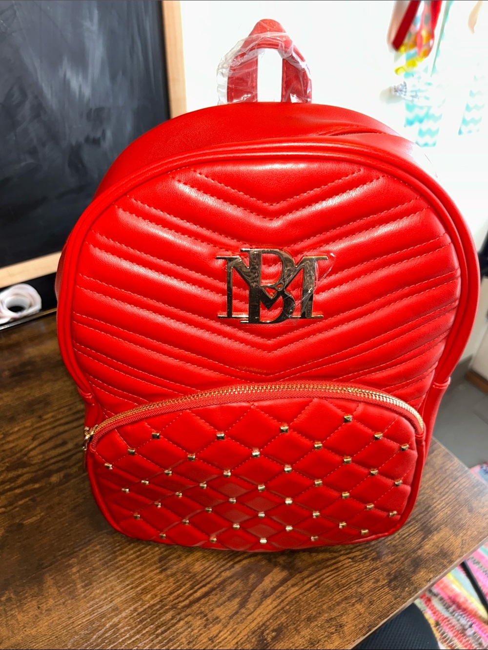 NWT Badgley Mischka Red Pocket Studded Backpack
